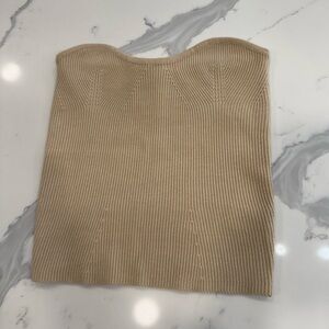 JLUXLABEL Beige Ribbed Strapless Tube Top